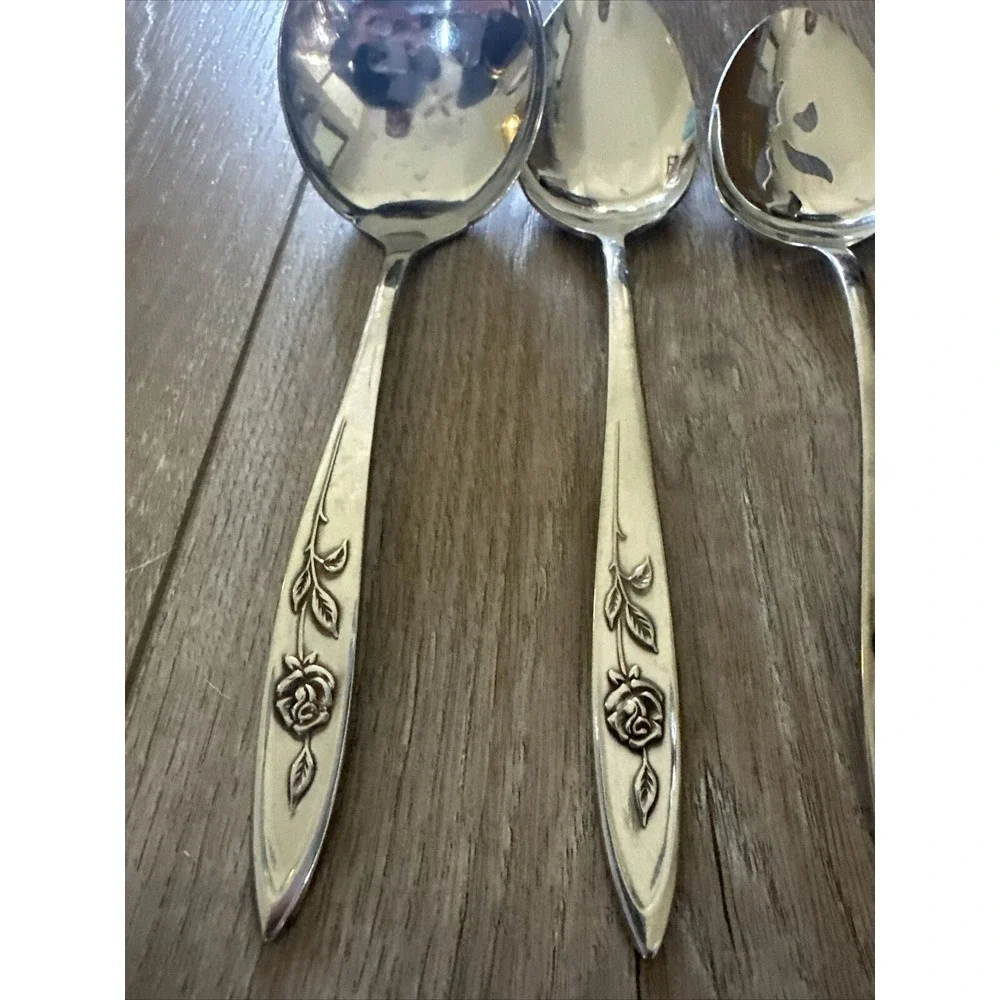 Lot Of 4 Oneida Community My Rose Stainless Serving‎ Utensil Set Serving Spoon